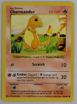 Pokemon Card Charmander Base Shadowless 1999 46/102 NM - Image 1