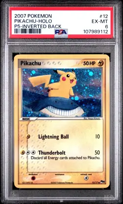 2007 Pokemon Pikachu Holo Inverted Back Error Pop Series 5 Card 12/17 PSA 6 - Image 1