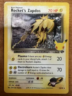 Pokemon TCG Rockets Zapdos Holo Classic Collection 15/132 Celebrations NEAR MINT - Image 1