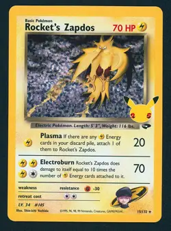Pokemon TCG Rocket's ZAPDOS Celebrations: Classic Collection 15/132 Holo - Image 1
