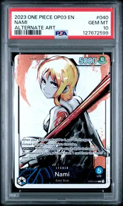 20253 ONE PIECE OP03 040 PILLARS OF STRENGTH NAMI ALT ART LEADER PSA 10 - Image 1