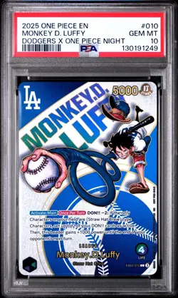 2025 ONE PIECE PROMO EB02 010 DODGERS X ONE PIECE NIGHT MONKEY D LUFFY PSA 10 - Image 1