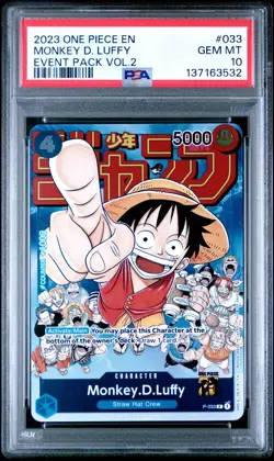 2023 ONE PIECE P-033 MONKEY D LUFFY EVENT PACK VOL 2 PROMO ENGLISH PSA 10 GEM MT - Image 1