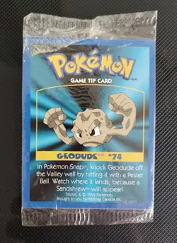 1999 Psyduck#54 Geodude#74 Kelloggs Game Tip Pokemon Sealed 3 Card Booster Pack - Image 1