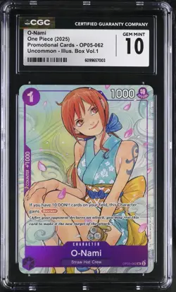 2025 One Piece Illustration Box Vol.1 O-Nami OP05-062 Promo Card CGC 10 - Image 1