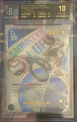 BGS 10 BLACK LABEL One Piece Los Angeles Dodgers Monkey D. Luffy Promo Card - Image 2