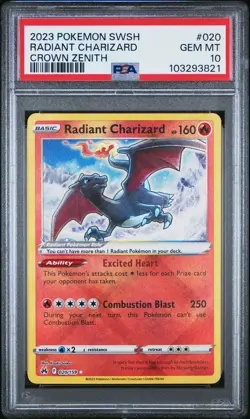 2023 POKEMON SWORD & SHIELD CROWN ZENITH #020 RADIANT CHARIZARD PSA 10 - Image 1
