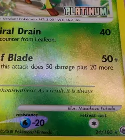 Leafeon 24/100 Platinum Stamped Promo Reverse Holo Rare Pokemon Card - Image 3