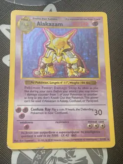 Pokemon Card TCG Alakazam Holographic Rare Shadowless Base Set 1/102 MP - Image 1