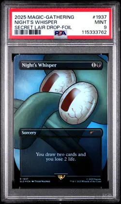 MTG Night's Whisper FOIL SpongeBob Secret Lair Drop (SLD) Rare #1937 PSA 9 Mint - Image 1