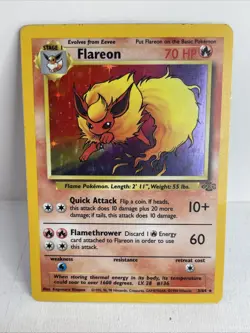 Pokemon TCG 1999 WOTC Jungle Set Flareon Holo Rare Card 3/64 - Image 1