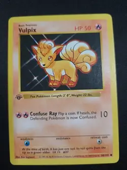 Pokemon Card - Vulpix Base Set (Shadowless) 68/102 Common 1st Edition LP - Image 1