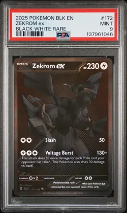 2025 POKEMON BLK EN-BLACK BOLT BLACK WHITE RARE #172 ZEKROM EX PSA 9 - Image 1