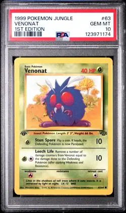 1999 POKEMON JUNGLE 1ST ED #63 VENONAT PSA 10 - Image 1