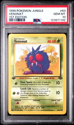 1999 POKEMON JUNGLE 1ST ED #63 VENONAT PSA 10 - Image 1
