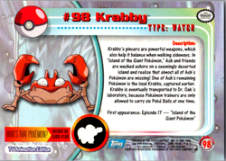 Krabby #98 Topps 2000 TV Series Pokemon Blue Logo LP NON HOLO - Image 2