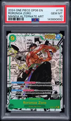 2024 ONE PIECE OP06-WINGS OF THE CAPTAIN MANGA ALTERNATE ART RORONOA ZORO PSA 10 - Image 1