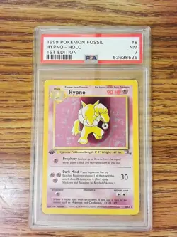 1st Edition Hypno 8/62 FOSSIL SET Holo Rare Graded Pokemon Card - PSA 7 - Image 1