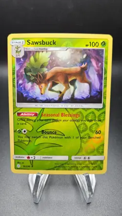 Sawsbuck REVERSE RARE Holo 16/236 Sun & Moon Cosmic Eclipse Pokemon Card NM+ - Image 1