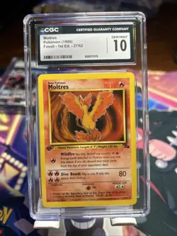 CGC 10 Moltres 27/62 Rare 1st Edition Fossil Pokemon Card - Image 1