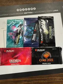 5 Promo Booster Packs MTG Zendikar Rising Tarkir Dragonstrom Ikoria Core 2021 + - Image 1