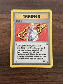 Blaine 100/132 Rare Gym Challenge Non-Holo Trainer Pokemon LP - Image 1