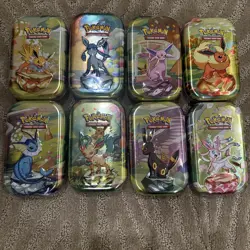 Complete Set of 8 Pokemon Prismatic Evolutions Mini Tins Eeveelutions w/ Coins - Image 1