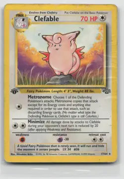 1st Edition Vintage Pokemon Card Clefable (17) Rare Jungle 17/64 DMG - Image 1