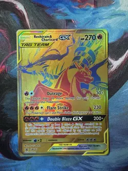 Pokemon Reshiram Charizard GX SM247 Promo Gold Card Tag Team 2021 (NM) - Image 1