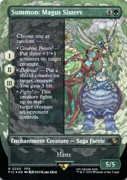 Summon: Magus Sisters FOIL BORDERLESS Commander: Final Fantasy Magic MTG NM - Image 1