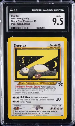 2002 POKEMON BLACK STAR PROMO #49 SNORLAX CGC 9.5 - MINOR HOLDER CHIP - Image 1