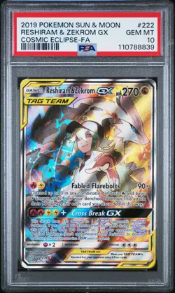 2019 Pokemon Reshiram & Zekrom GX Cosmic Eclipse #222 PSA 10 - Image 1