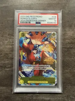 One Piece Card Game PSA 10 - Monkey D. Luffy P-036 OP04 Prerelease Winner Eng - Image 1