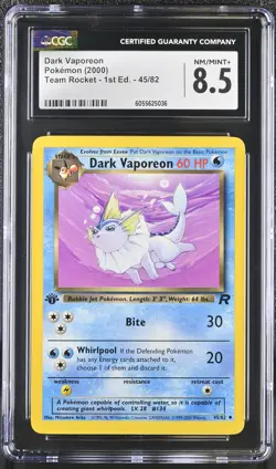 CGC 8.5 Dark Vaporeon Team Rocket 1st Edition 45/82 Pokemon Card - Image 1