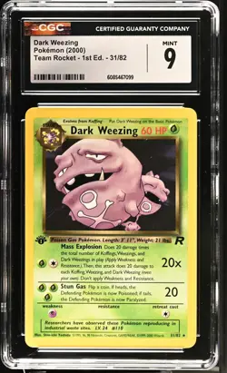 CGC 9 MINT Dark Weezing Team Rocket 1st Edition 31/82 Pokemon Card - Image 1
