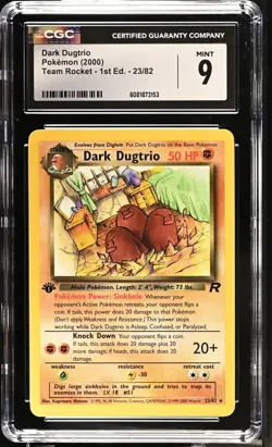 CGC 9 MINT Dark Dugtrio Team Rocket 1st Edition 23/82 Pokemon Card - Image 1