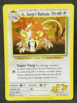 POKEMON LT.SURGE’S RATICATE CLB 016/034 HOLO CARD GAME CLASSIC COLLECTION NM ENG - Image 1