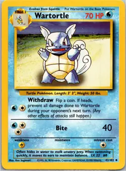 Wartortle Uncommon Base Set Normal 042/102 Pokemon Card NM - Image 1