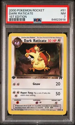 2000 POKEMON ROCKET 1ST ED #51 DARK RATICATE PSA 7 - Image 1