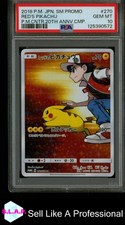RED'S PIKACHU POKEMON TCG 270 2018 JPN. SM PROMO FULLART JAPANISCH PSA 10 - Image 1