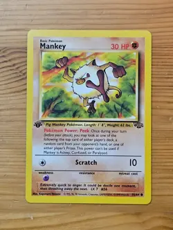 Pokemon TCG Mankey Jungle 1st Edition 55/64 LP WOTC. - Image 1