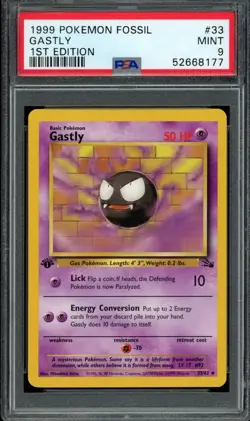 1999 Pokemon Fossil Unlimited 1st Edition Gastly #33 33/62 PSA 9 Fresh Grade! - Image 1