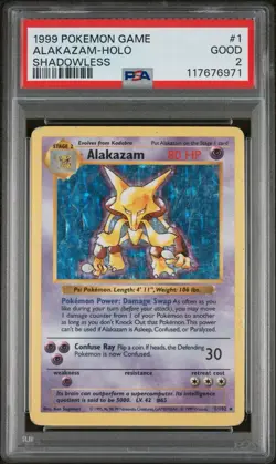 1999 Pokemon Base Set Shadowless Alakazam Holo 1/102 PSA 2 - Image 1