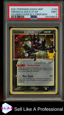 GRENINJA-GOLD STR CELEB ELT.TRNR.BOX POKEMON SWSH BLCK STR PRM 2021 144 PSA 9 - Image 1