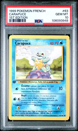 1999 Pokemon Base Set French Carapuce Squirtle 1st Edition #63 PSA 10 GEM MINT - Image 1
