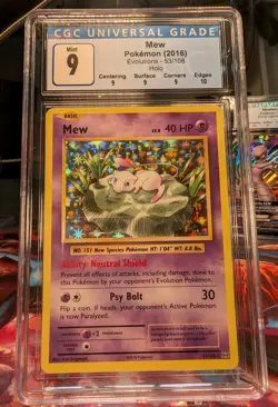 Pokemon Mew TCG Card Holo Rare 53/108 XY Evolutions CGC 9 Mint - Image 1