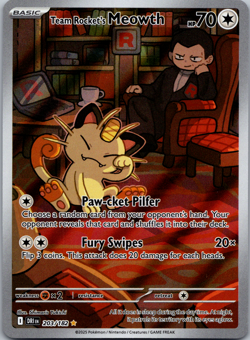 Pokemon Card Team Rocket’s Meowth 203/182 Illustration Rare Destined Rivals NM - Image 1