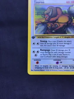 Pokemon Cards: Jungle 1st Edition Uncommon: Tauros 47/64 - Image 5