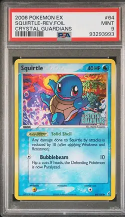 PSA 9 MINT 2006 Pokemon Squirtle Stamped Reverse Holo 64/100 Crystal Guardians - Image 1