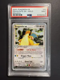 2003 POKEMON EX DRAGON #90 DRAGONITE EX-HOLO PSA 9 (dual swirls) - Image 1